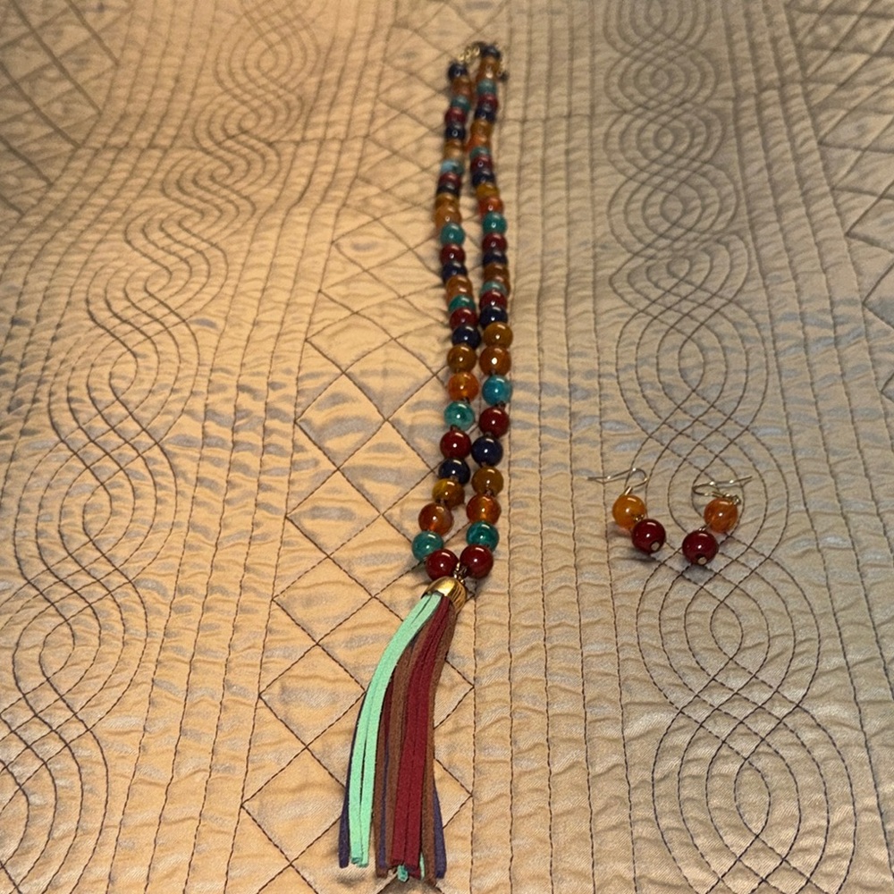 Multicolor Beaded Necklace and Earring Set